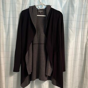 Neiman Marcus Black Gray Open Front Hooded Cardigan